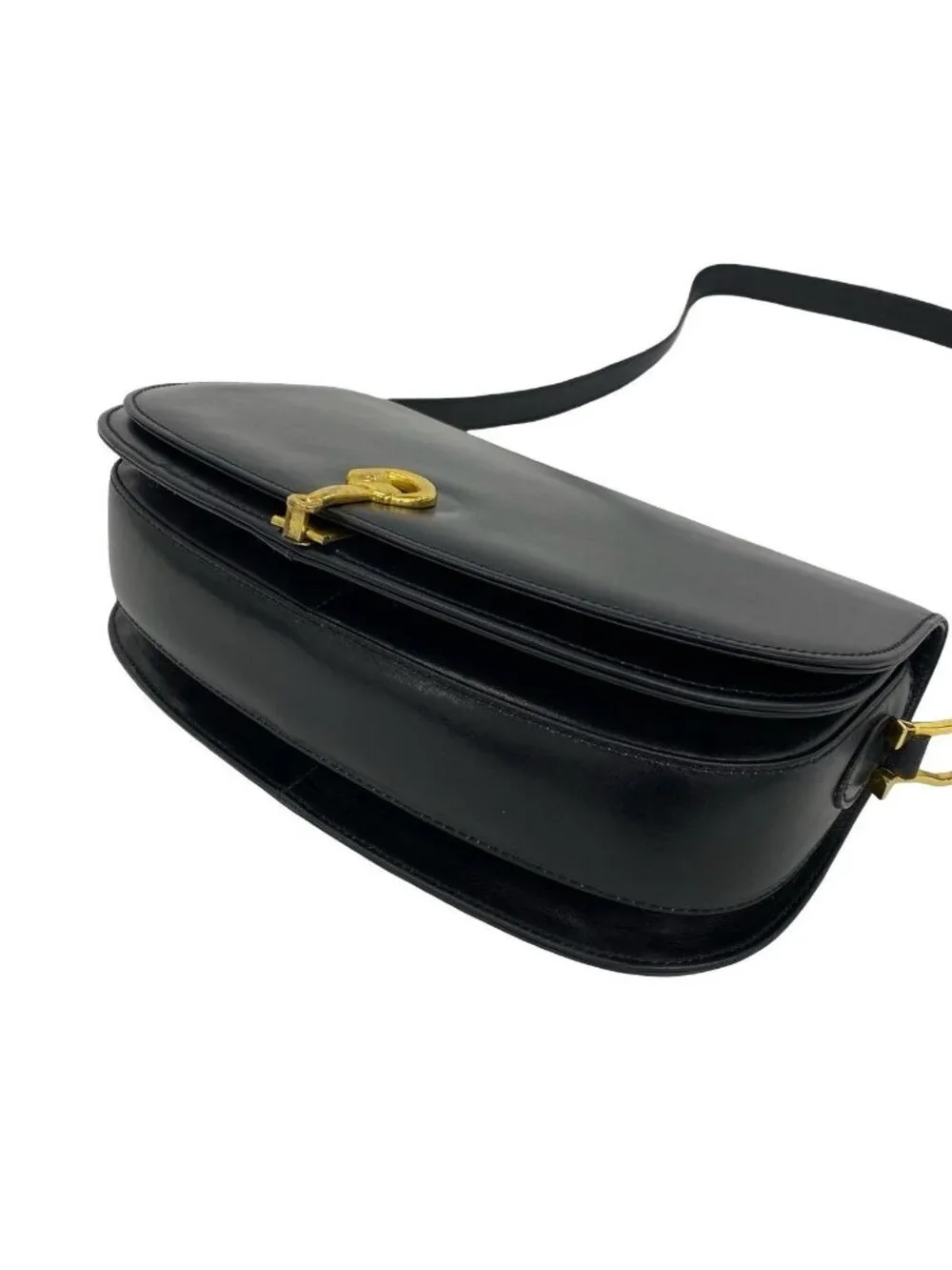 Gucci Vintage Horsebit Leather Shoulder Bag Pochette Black